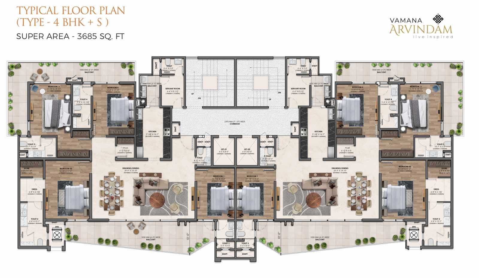 Vamana Arvindam Floor Plan 4BHK + Servant